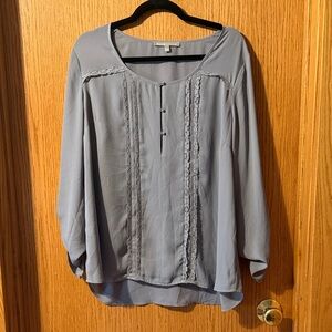 Daniel Rainn Light Slate Blue Lace-Trim Scoop Neck Blouse